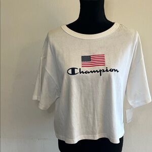 Champion White Crop Top with Flag Logo